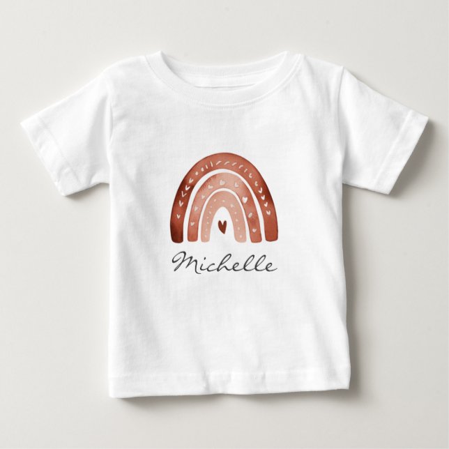 Trendy Cute Boho Watercolor Rainbow Personalized Baby T-Shirt (Front)