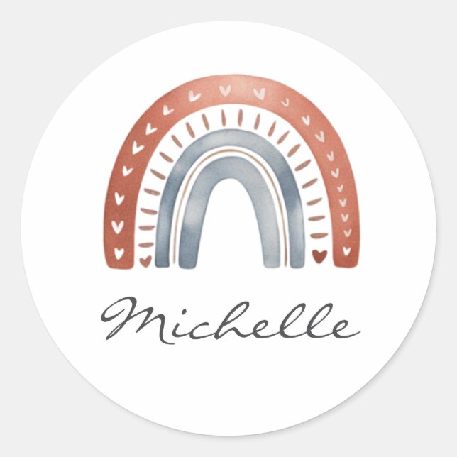 Trendy Cute Boho Watercolor Rainbow Personalized Classic Round Sticker (Front)