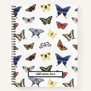 Trendy Cute Butterfly Pattern Customizable Name  Notebook