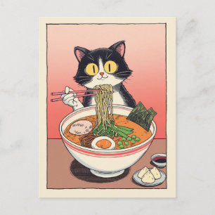 Trendy Cute Cat eating ramen Japanese Postcard