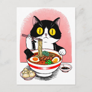Trendy Cute Cat eating ramen Japanese Postcard