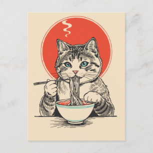 Trendy Cute Cat eating ramen Japanese  Postcard
