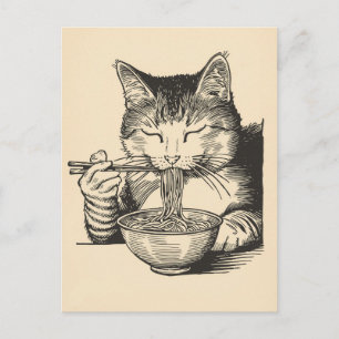 Trendy Cute Cat eating ramen Japanese  Postcard