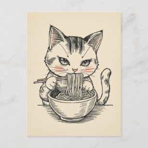 Trendy Cute Cat eating ramen Japanese  Postcard