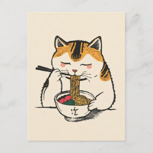 Trendy Cute Cat eating ramen Japanese Postcard