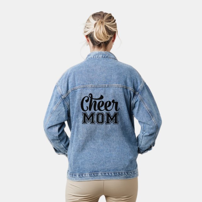 Trendy Cute Cheer Mom Heart Minimalistic  Denim Jacket (Model)