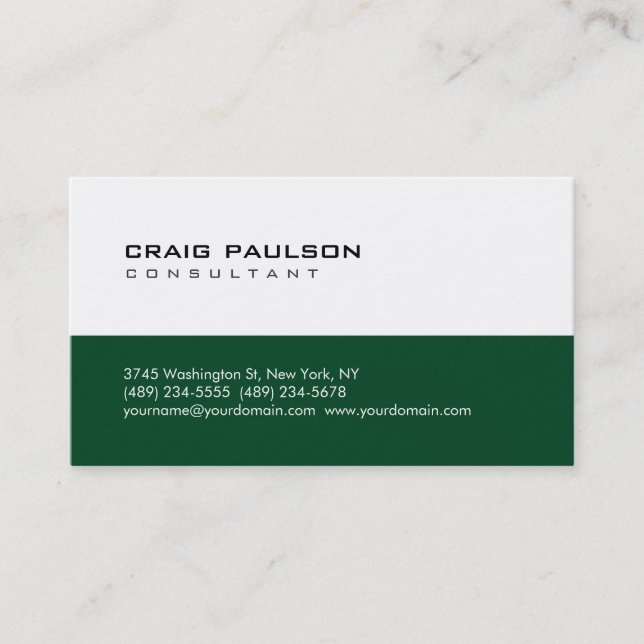 Trendy Cute Chic Dark Green White Business Card (Front)