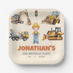 Trendy Cute construction vehicles Birthday Party Paper Plates