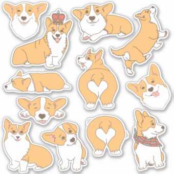 Trendy Cute Corgi Dog Illustrations Sticker | Zazzle