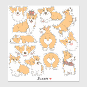 Trendy Cute Corgi Dog Illustrations Sticker