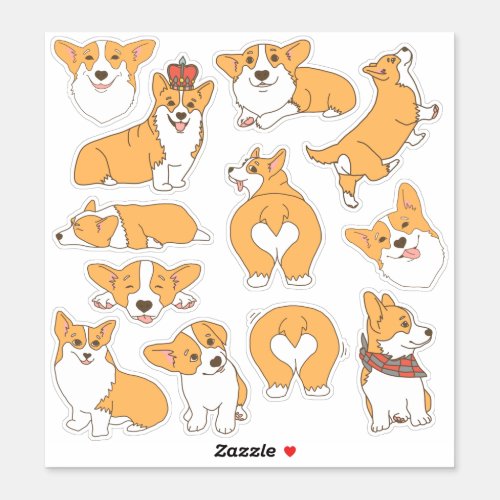 Trendy Cute Corgi Dog Illustrations Sticker