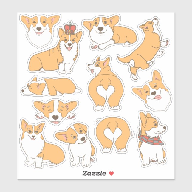 Trendy Cute Corgi Dog Illustrations Sticker (Sheet)