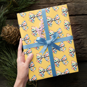 Trendy Cute Fun Colorful Bow Yellow Ribbon Pattern Wrapping Paper