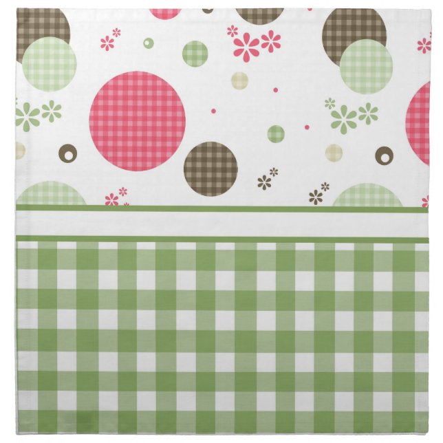Trendy Cute Gingham And Polka Dots Cloth Napkin (Front)