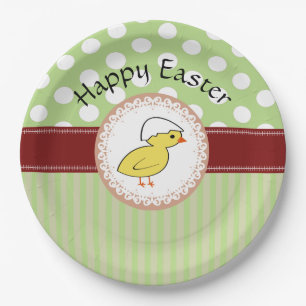 Trendy cute girly baby chicken Easter Paper Plates