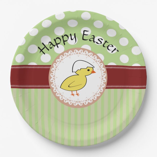 Trendy cute girly baby chicken Easter Paper Plates (Front)