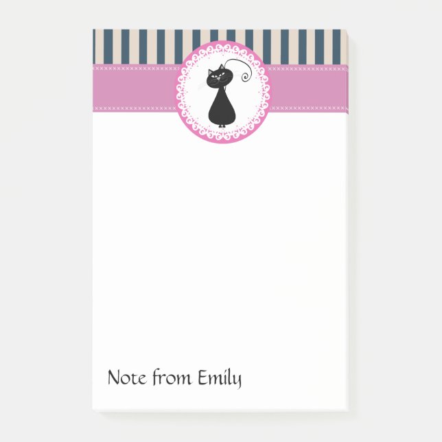 Trendy cute girly cartoon funny black cat post-it notes (Front)