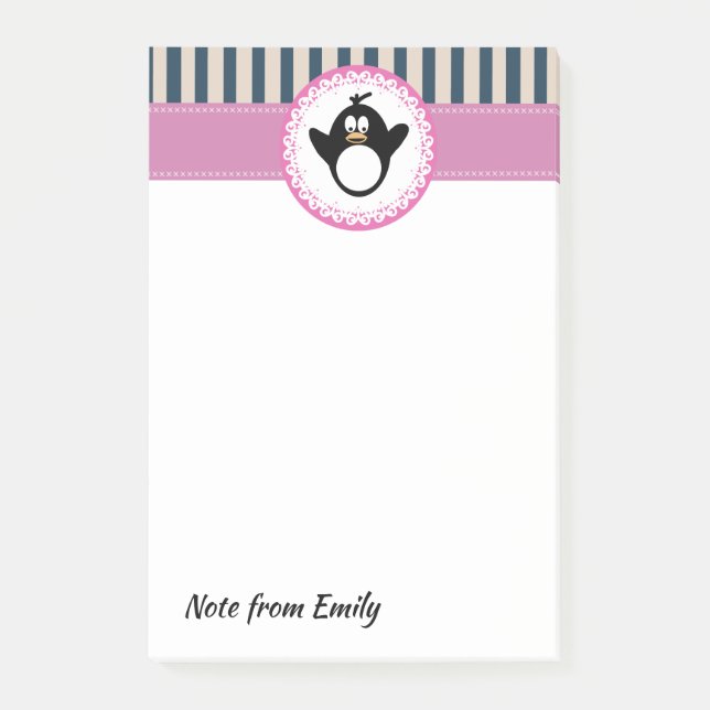 Trendy cute girly cartoon funny penguin post-it notes (Front)
