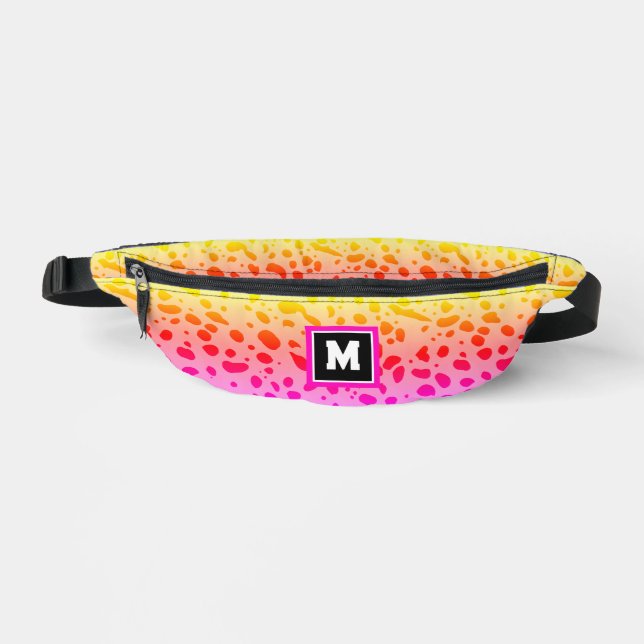 Trendy Cute Girly Pink Yellow Wild Animal Print Fanny Pack (Front)