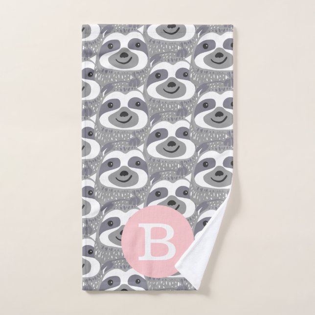 Trendy Cute Gray Sloth Doodle & Pink Hand Towel (Hand Towel)
