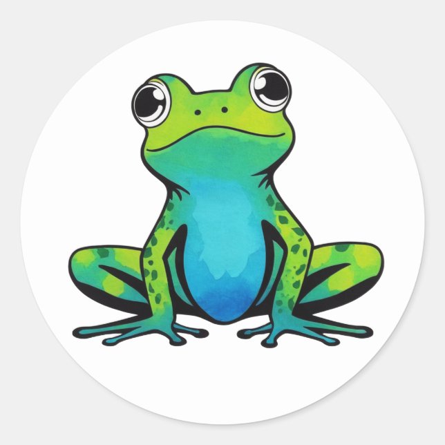Trendy Cute Happy Green Frog  Classic Round Sticker (Front)