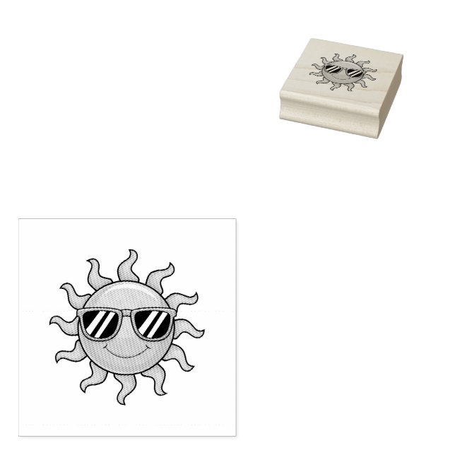 Trendy Cute Happy Yellow Sun with Sunglasses       Rubber Stamp (Stamped)
