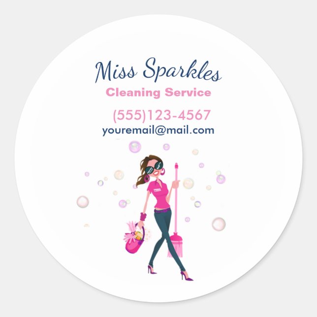Trendy Cute Housecleaning Maid Classic Round Sticker (Front)