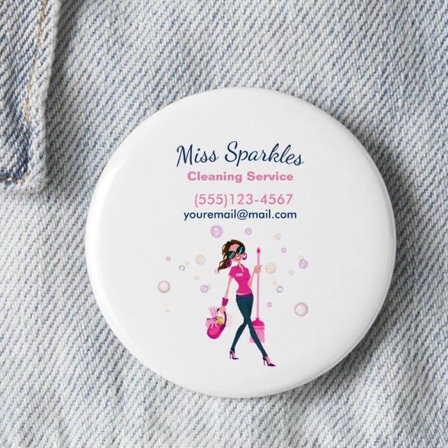 Trendy Cute Housecleaning Maid Service Business Button (Creator Uploaded)
