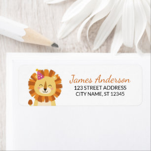 Trendy Cute Lion With Party Hat Return Address     Label