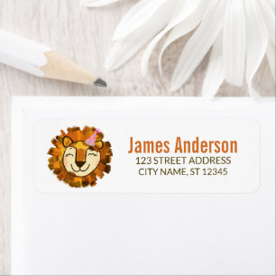 Trendy Cute Lion With Party Hat Return Address     Label