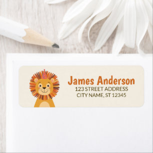 Trendy Cute Lion With Party Hat Return Address     Label