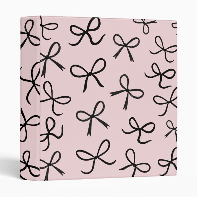 Trendy Cute Little Black Bows Pink 3 Ring Binder (Front/Spine)