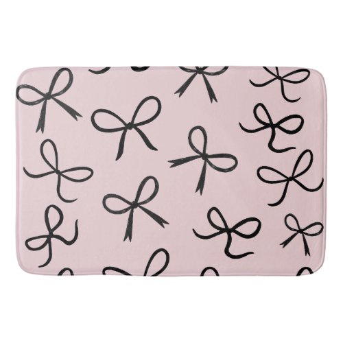 Trendy Cute Little Black Bows Pink Bath Mat