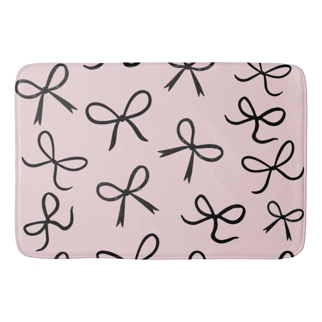 Trendy Cute Little Black Bows Pink Bath Mat (Front)