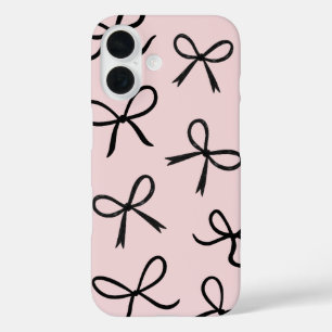 Trendy Cute Little Black Bows Pink iPhone 16 Case