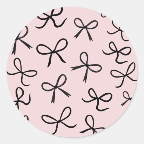 Trendy Cute Little Black Bows Pink Classic Round Sticker