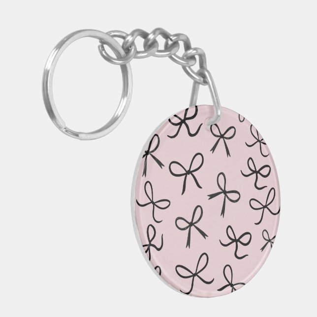 Trendy Cute Little Black Bows Pink Keychain (Front Left)