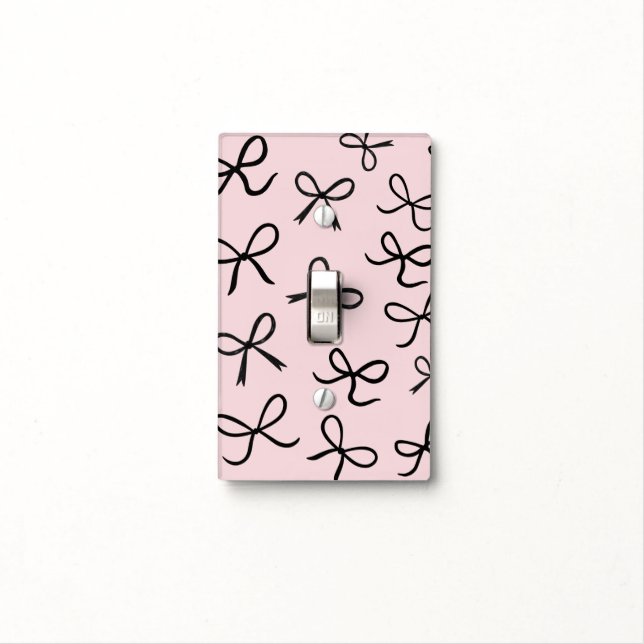 Trendy Cute Little Black Bows Pink Light Switch Cover (In Situ)