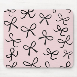 Trendy Cute Little Black Bows Pink Mouse Pad
