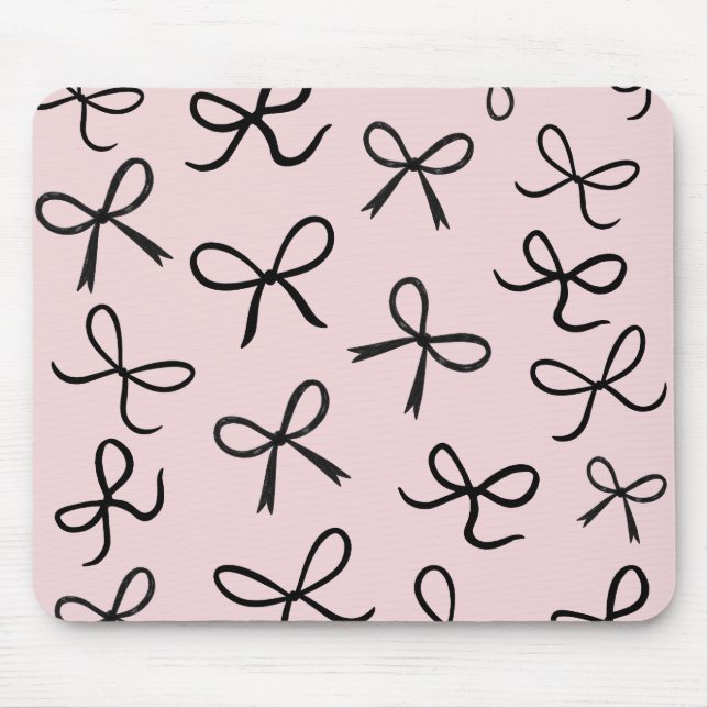 Trendy Cute Little Black Bows Pink Mouse Pad (Front)