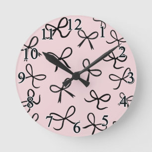 Trendy Cute Little Black Bows Pink Round Clock