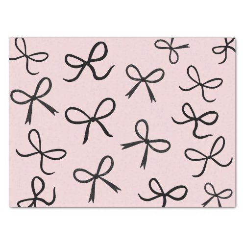 Trendy Cute Little Black Bows Pink Tissue Paper