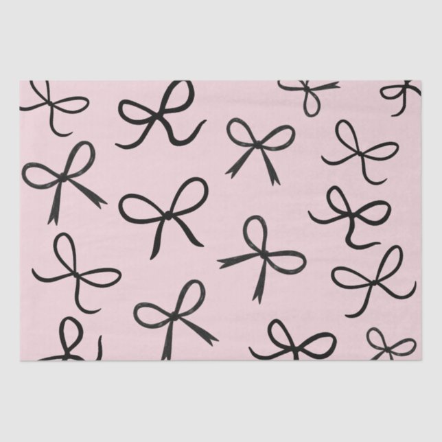 Trendy Cute Little Black Bows Pink Tissue Paper (Front)
