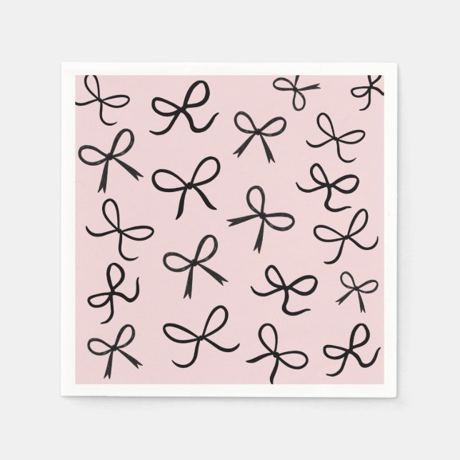 Trendy Cute Little Black Bows White Napkins (Front)
