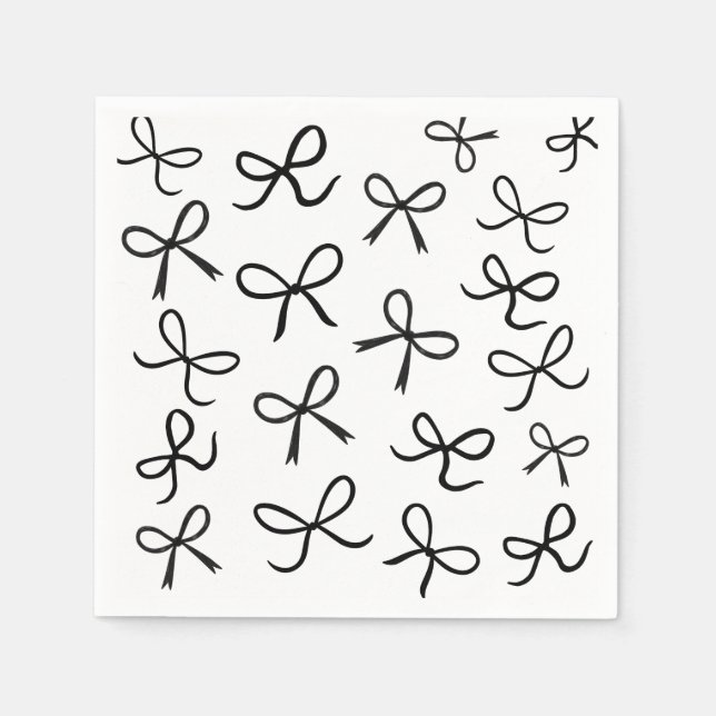 Trendy Cute Little Black Bows White Napkins (Front)