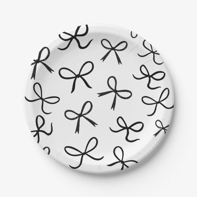 Trendy Cute Little Black Bows White Paper Plates (Front)