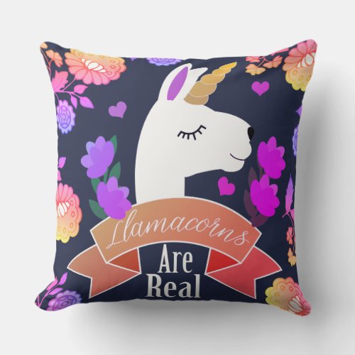 Trendy Cute Llamacorns are Real Floral Throw Pillow