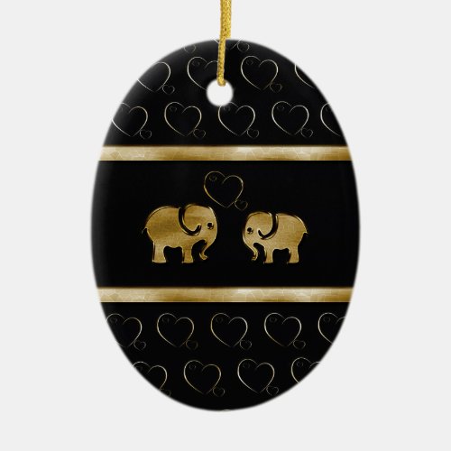 Trendy cute luxury  black golden elephant in love ceramic ornament