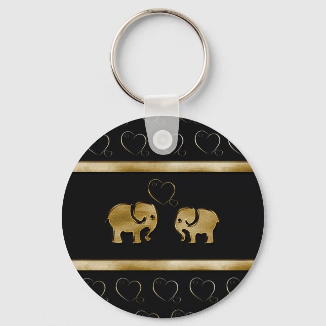 Trendy cute luxury  black /golden elephant in love keychain (Front)