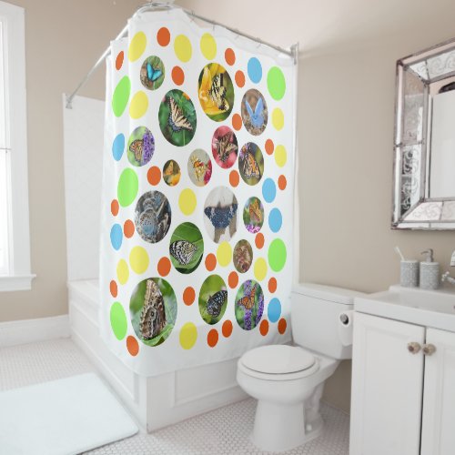 Trendy Cute Modern Butterflies Polka Dots Kids Shower Curtain